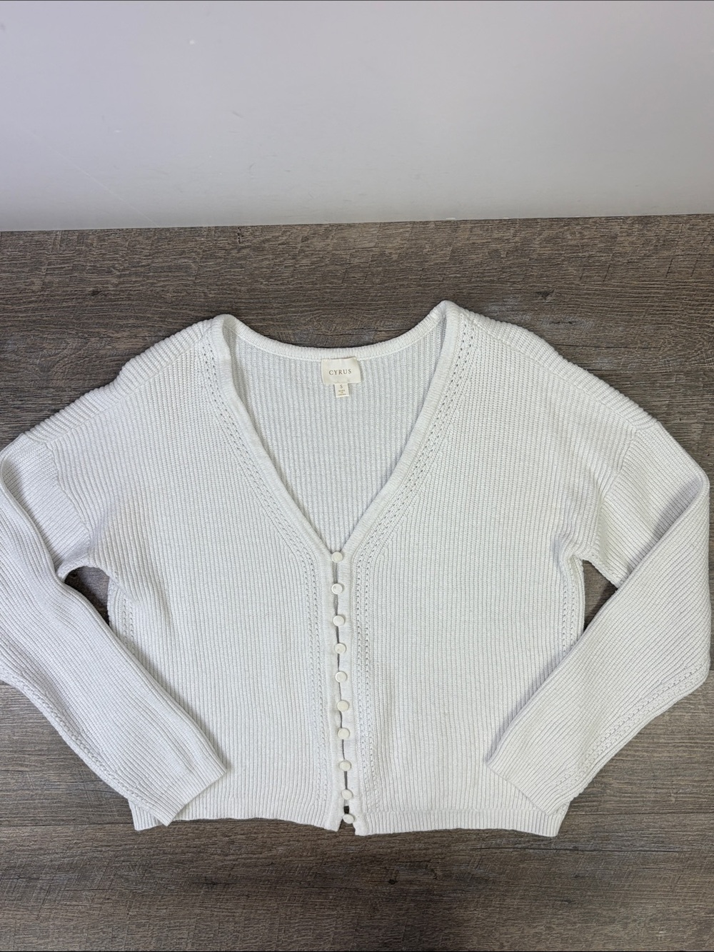 Cyrus White Ribbed Knit Button Front Cardigan Sweater Size Small